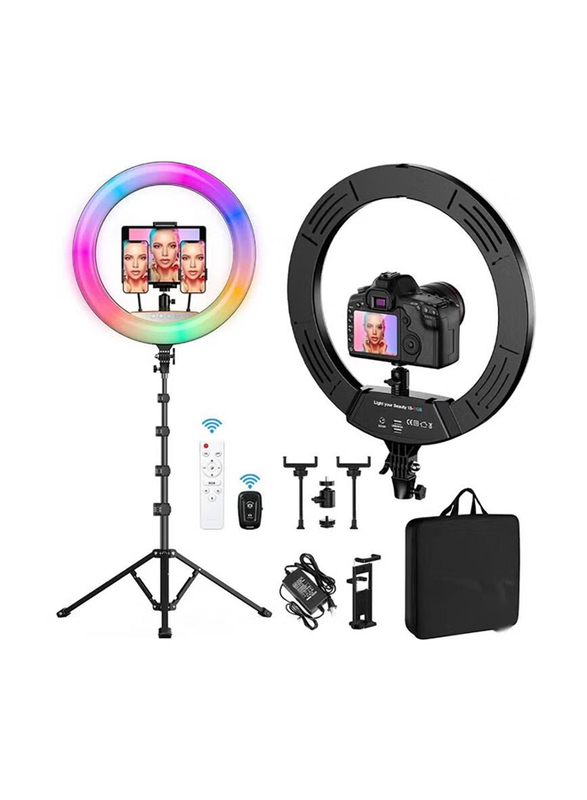 Universal Phone/ iPad 18-inch RGB Ring Light with Tripod Stand for Camera & Selfie Best Lighting Atmosphere, Black/White