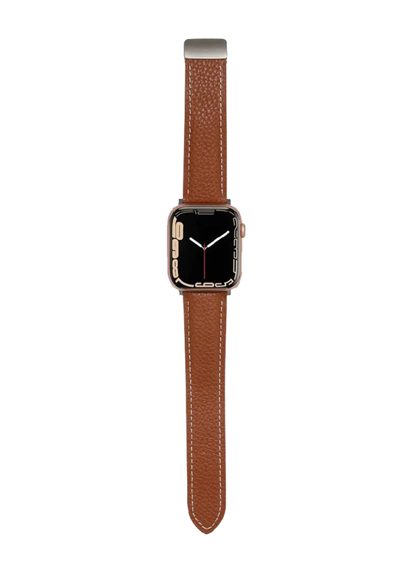 Leather Folding Metal Buckles Replacement Strap Band for Apple Watch Series Ultra SE/7/8/6/5/4/3/2/1 - 49/42/44/45mm, Brown