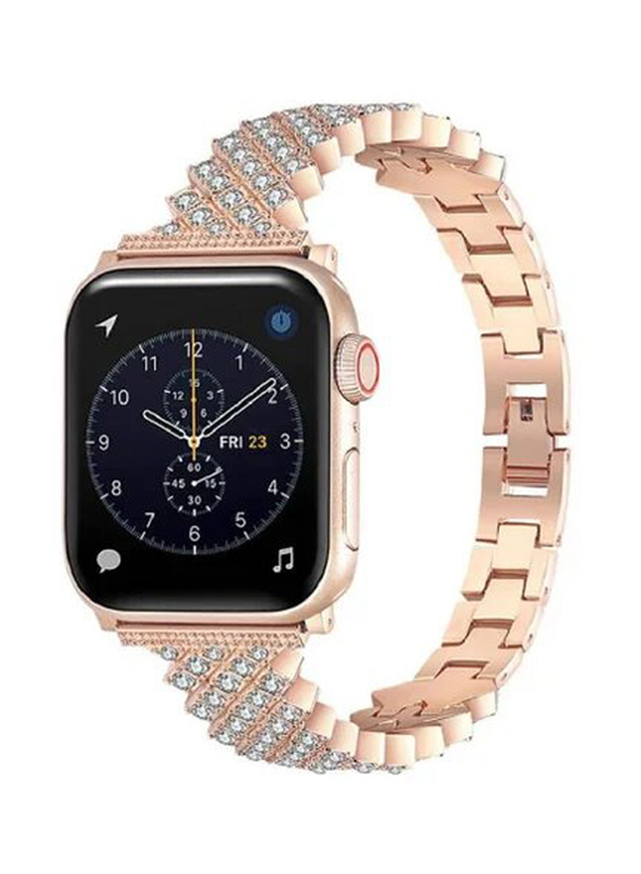 Gennext Bling Diamond Stainless Steel Strap for Apple Watch Ultra 49mm & Series 8/7/6/5/4/3/2/1/SE 45mm/44mm/42mm, Rose Gold