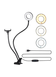 Docooler 2-In-1 Dimmable LED Ring Light With Holder, Black/White