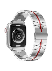 Gennext Stainless Steel Metal Replacement Band for Apple Watch Band 44mm/42mm, Red/Silver