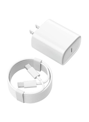 Gennext Fast Charging Wall Charger with 6.6-Feet USB Type-C to USB-C Cable, 20W, White