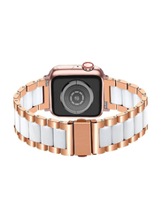 Gennext Replacement Stainless Steel Strap for Apple Watch Series 8/7/6/5/4/3/2/1 SE/45mm/44mm/42mm/49mm, Rose Gold/White