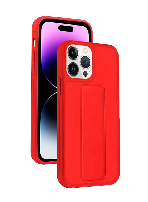 

Generic Apple iPhone 14 Pro Max Hand Grip Mobile Phone Case Cover with Magnetic Foldable Back Stand & Finger Strap, Red