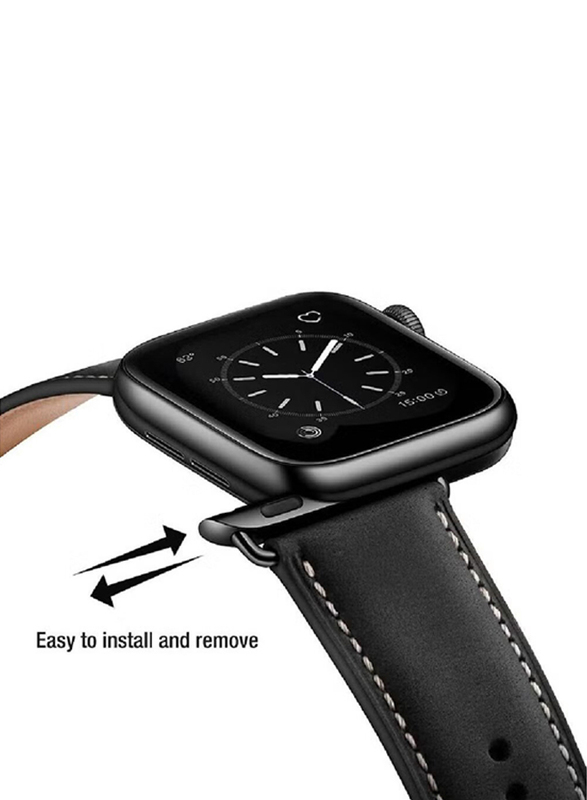 Gennext Replacement Genuine Leather Band Compatible With Apple Watch Series 8/7/SE/6/5//4/3/2/1 Ultra Watch 49mm/Ultra Watch 2/45mm 44mm 42mm, Black