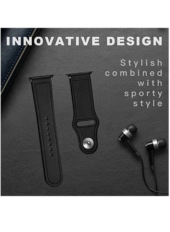 Replacement Genuine Leather Band for Apple Series 8/7/6/5/4/3/2/1/SE 45/44/42mm, Black