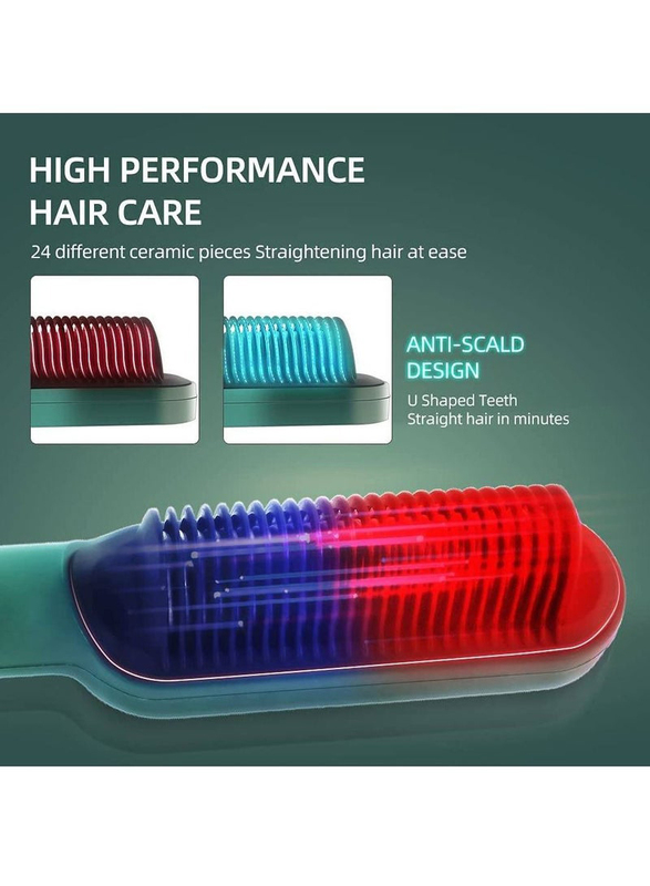 Gennext Professional Electric Hair Straightener Brush Heated Comb & Curly Styling Tools, Green