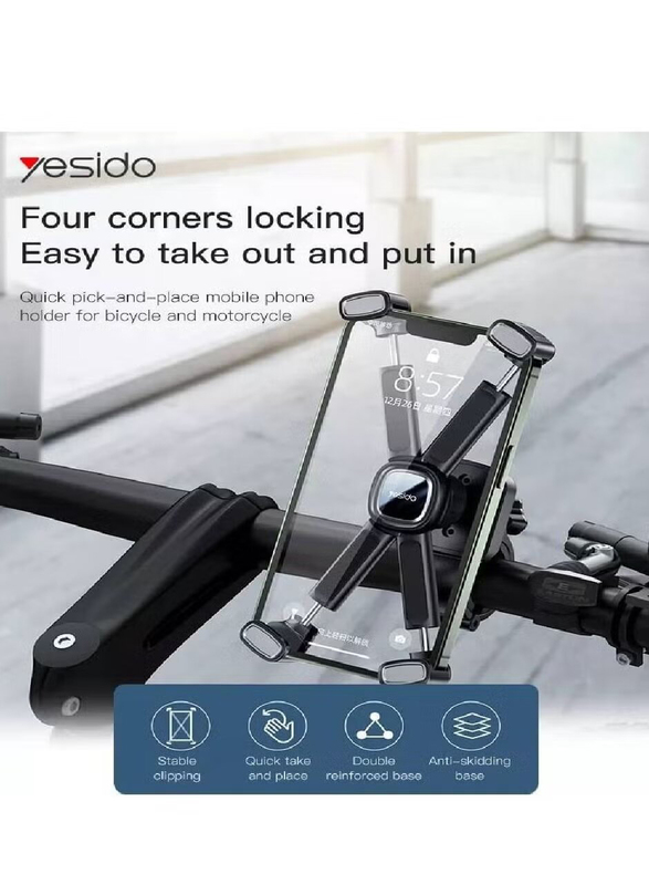 Yesido C191 360 Degree Universal Bicycle Handlebar Phone Holder Rack, Black
