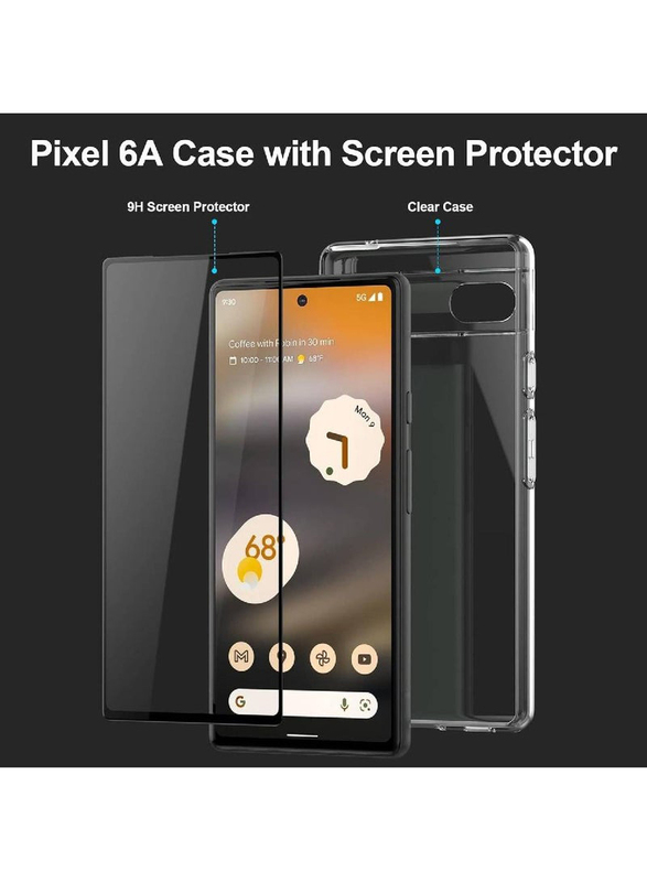 Gennext Google Pixel 6a Smart Shockproof Anti-Slip Mobile Phone Back Case Cover with Tempered Glass Screen Protector, Clear