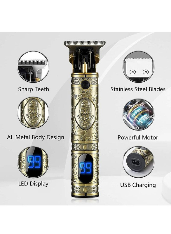 Gennext Professional Hair Clippers Zero Gapped Cordless Hair Trimmer Rechargeable LED Display for Men, Gold