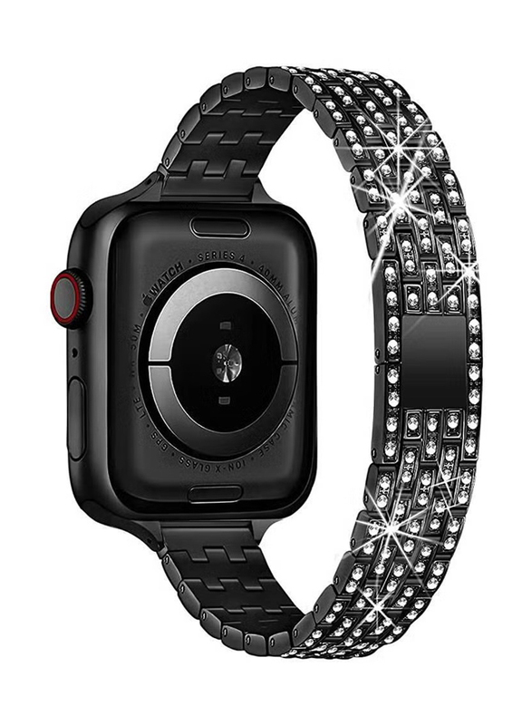 

Gennext Women Slim Jewellery Bling Band Diamond Rhinestone Bracelet for Apple Watch Series SE 7/6/5/4/3/2/1 41mm 40mm 38mm, Black