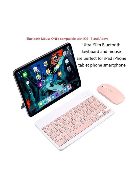 Gennext Ultra-Slim Bluetooth Keyboard and Mouse Combo Rechargeable Portable Wireless Keyboard Mouse Set, Pink