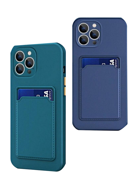 Apple iPhone 14 Pro Max Protective Shockproof Card Slot Luxury Rubber Mobile Phone Case Cover, Dark Blue