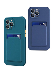 Apple iPhone 14 Pro Max Protective Shockproof Card Slot Luxury Rubber Mobile Phone Case Cover, Dark Blue