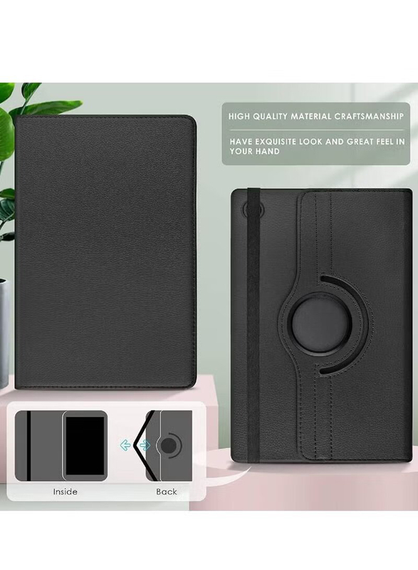 Samsung Galaxy Tab S7 Lite Auto Sleep/Wake Folio Leather Smart Mobile Phone Case Cover with 360 Degree Rotating Stand, Black