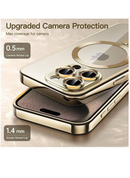 Apple iPhone 15 Pro Max Camera Lens Full Protection with MagSafe Wireless Charging Electroplated Shockproof Soft TPU Mobile Phone Case Cover, Gold