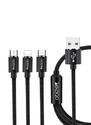 Yesido One Size Lightning, Micro and USB Type-C 3-in-1 Cable, USB Type-A Male to Multiple Types for Smartphones, Black