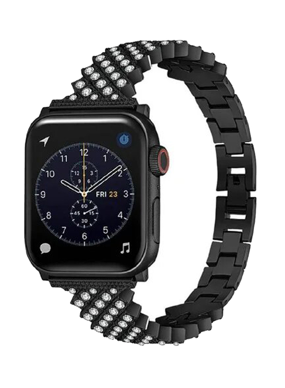 

Gennext Bling Diamond Stainless Steel Strap for Apple Watch Series 7/6/5/4/3/2/1/SE 41mm/40mm/38mm, Black