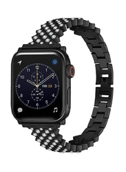 Gennext Bling Diamond Stainless Steel Strap for Apple Watch Series 7/6/5/4/3/2/1/SE 41mm/40mm/38mm, Black