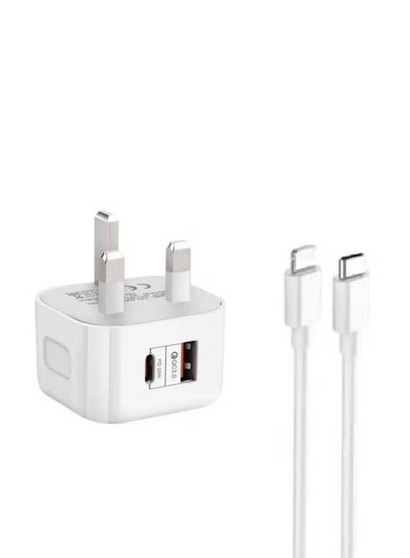 Gennext 20W PD 3.0 Power Adapter Wall Charge, with 1-Meter Lightning Charging Cable for Smartphones, White