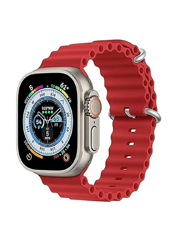 Gennext Replacement Silicone Hole Wavy Strap for Apple Watch Ultra/Ultra 2 49mm, Red