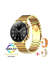 Germany AMOLED Full Touch Screen Stainless Steel Bluetooth Call IP68 Waterproof Smartwatch for Men, Gold
