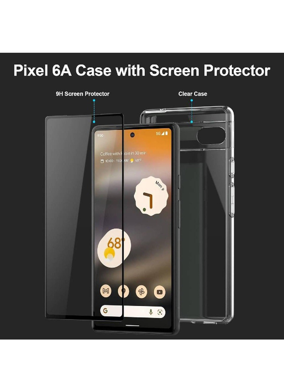 Gennext Google Pixel 6a Premium Quality No Yellowing Back Mobile Phone Case Cover with Tempered Glass Screen Protector, 2 Pieces, Clear