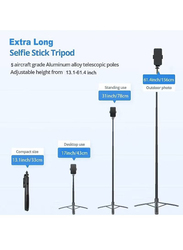 Gennext Universal 61-inch Mobile Phones Multi-function Bluetooth Reinforced Long Selfie Stick Tripod Stand with 1/4 Screw, Black
