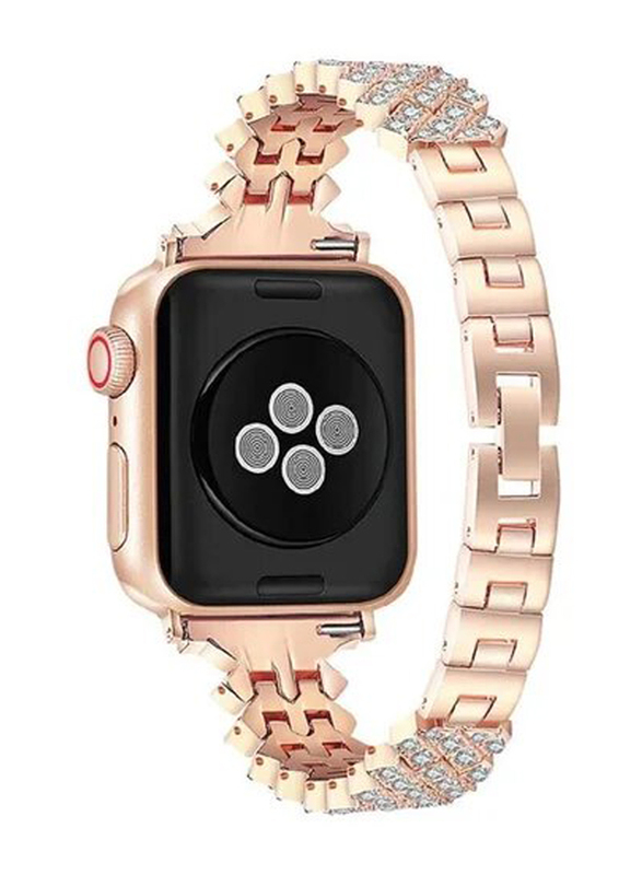 Gennext Bling Diamond Stainless Steel Strap for Apple Watch Ultra 49mm & Series 8/7/6/5/4/3/2/1/SE 45mm/44mm/42mm, Rose Gold