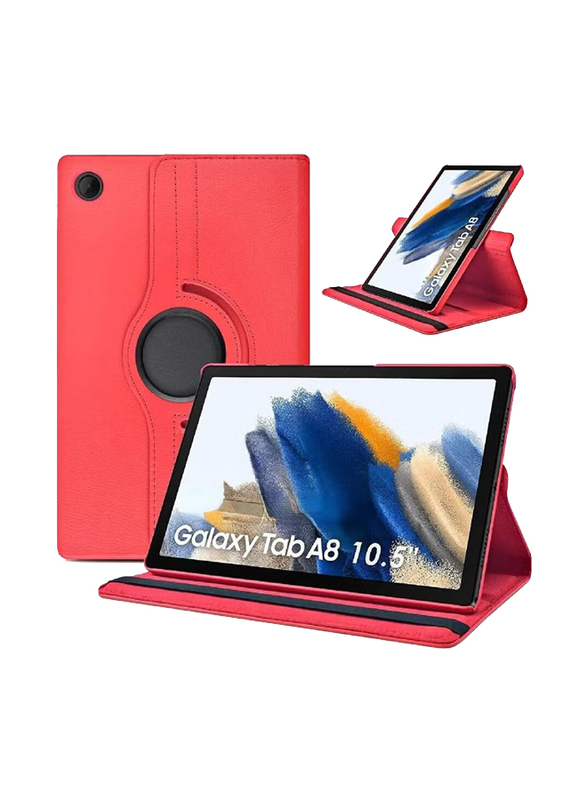 Samsung Galaxy Tab A8 10.5 360 Degree Rotating Stand (Auto Sleep/Wake)Folio Leather Smart Cover Case, Red