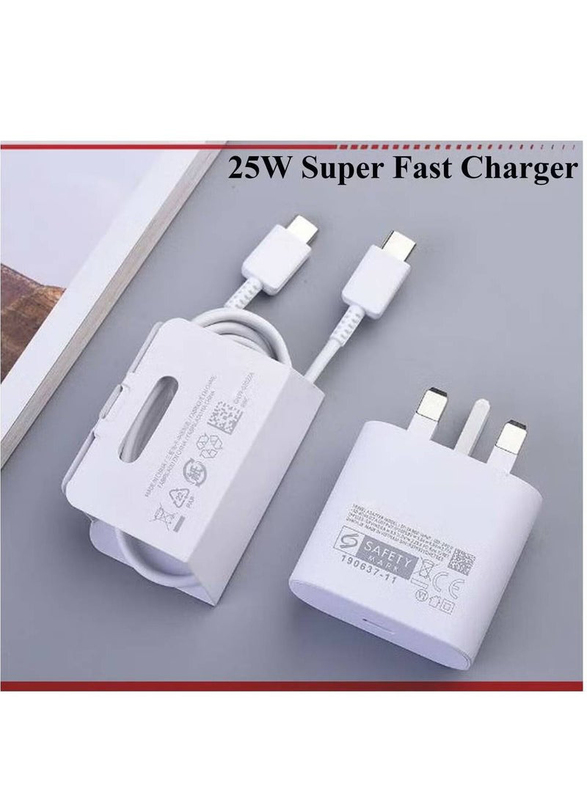 Gennext 25W Super Fast Charger Adapter, with USB Type-C Charging Cable for Smartphones, White