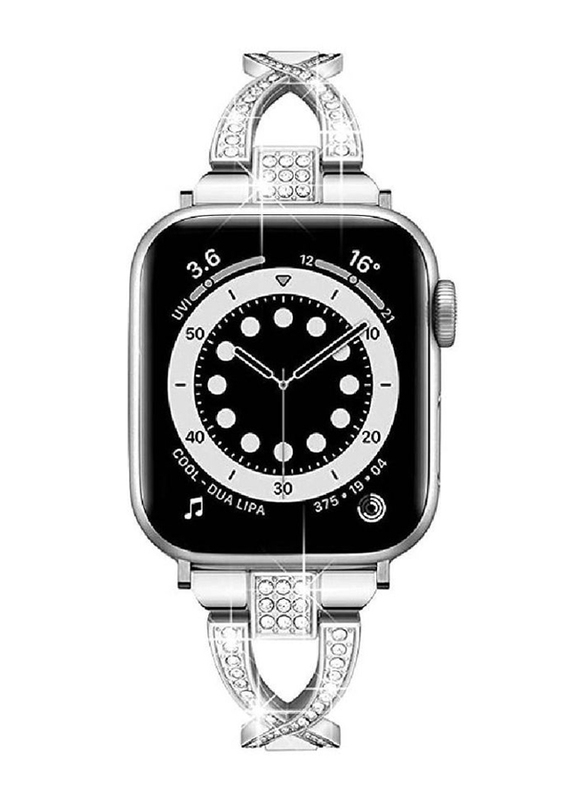 Gennext Luxury Bling Diamond Metal Stainless Steel Jewelry Band for Apple Watch Series 7/6/5/4/3/2/1/SE 45mm/44mm/42mm/Ultra Watch 49mm, Silver