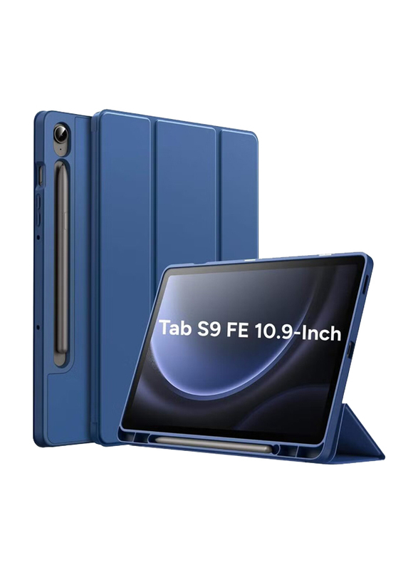 Samsung Galaxy Tab S9 FE Soft TPU Tri-Fold Stand Protective Tablet Cover Support S Pen Charging, Blue