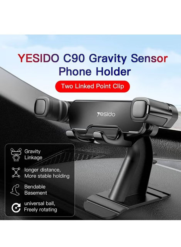 Yesido C90 Vertical & Horizontal Car Gravity Mount Holder for iPhone 11/11 Pro/11 Pro Max/Xs/X/XR/6S/7 Plus/8/All Samsung Mobiles/All Xiaomi Mobiles, Black