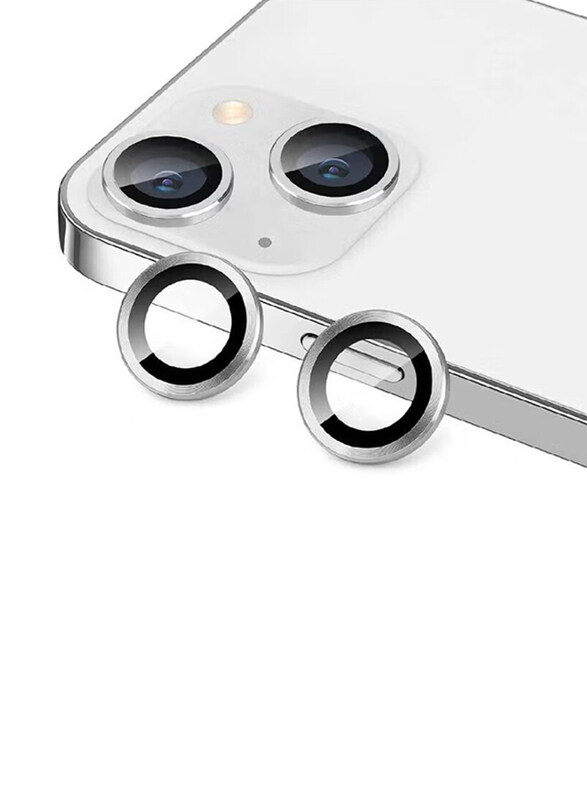 

Gennext Apple iPhone 14 Plus 9H Tempered Glass Metal Individual Ring Camera Cover Screen Lens Protector, Silver