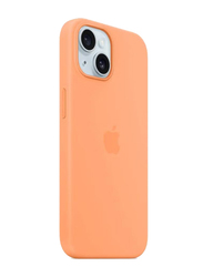 Apple iPhone 15 Plus Slim Liquid Silicone Shockproof Protective Anti-Scratch Microfiber Mobile Phone Case Cover, Orange