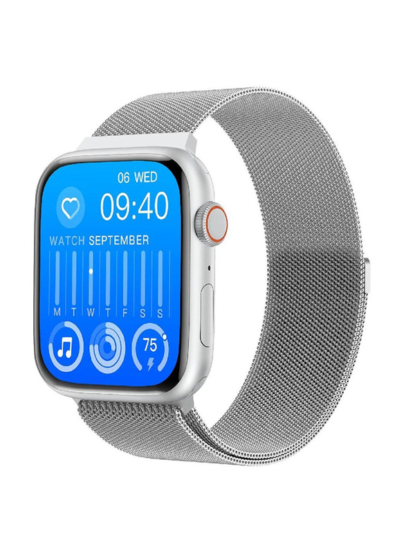 2.05-inch Large Display Smartwatch with Wireless Charging Rotating Crown and Bluetooth Calling, Silver