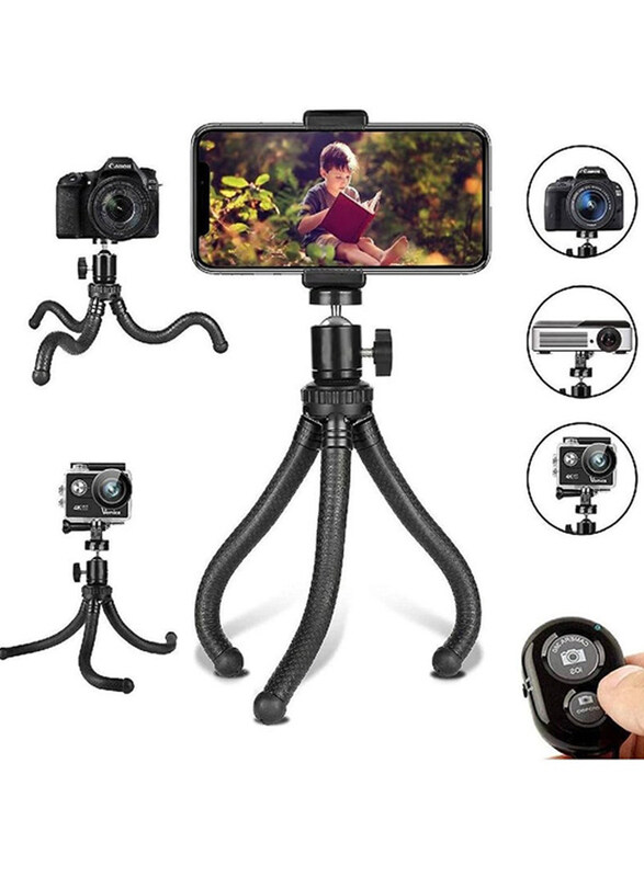 

Gennext Universal Flexible Phone Tripod with Wireless Remote for Camera GoPro & Mobile, Black