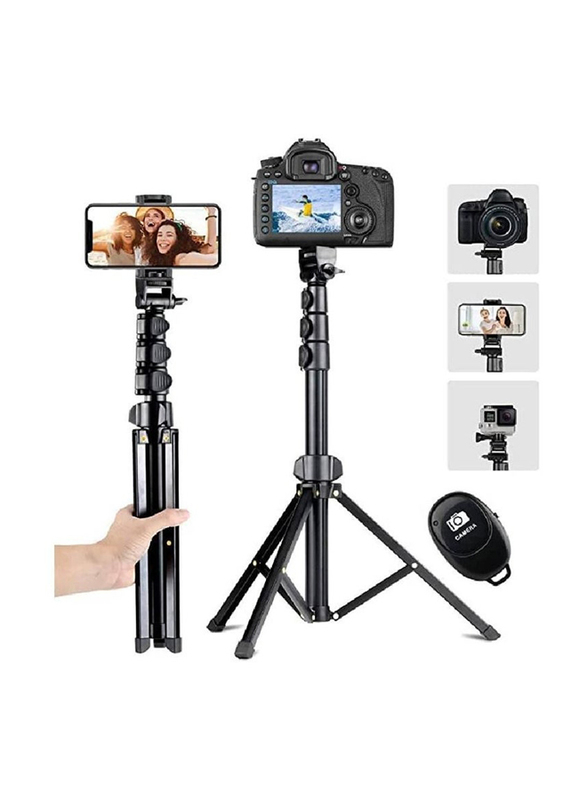 Gennext Universal Heavy Duty Aluminium Extendable Selfie Stick & Tripod Stand with Bluetooth Remote & Universal Phone Clip, Black