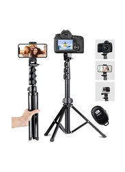 Gennext Universal Heavy Duty Aluminium Extendable Selfie Stick & Tripod Stand with Bluetooth Remote & Universal Phone Clip, Black