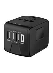 Universal Worldwide All in One AC Outlet Power Plug Travel Adapter, Black