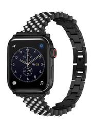 Gennext Bling Diamond Stainless Steel Strap for Apple Watch Series 7/6/5/4/3/2/1/SE 41mm 40mm 38mm, Black