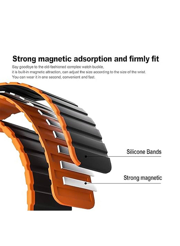 Gennext Stylish Comfortable Silicone Magnetic Replacement Band for Apple Watch Ultra/Watch Ultra 2 49mm, Black/Orange