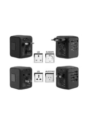 Gennext All in One 4 USB International Travel Universal Power Adapter, Black