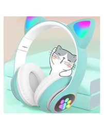 Gennext LED Light Cat Wireless Over-Ear Headphones, Sky Blue/White