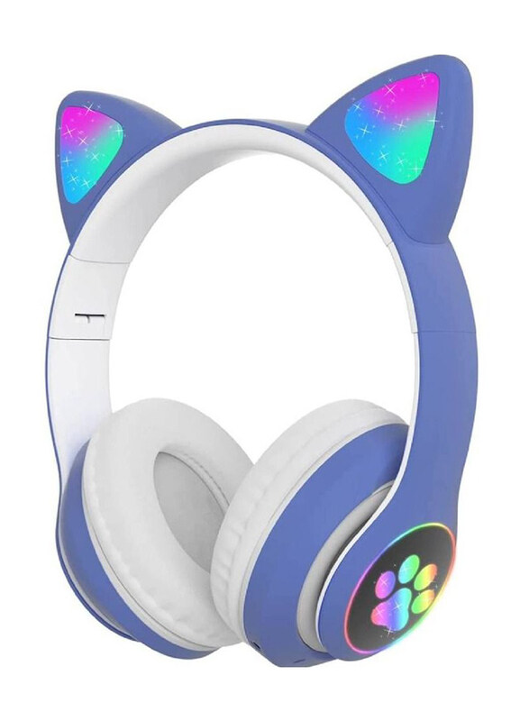 

Gennext Wireless Bluetooth Over-Ear Cat Headphones with LED Light, Blue