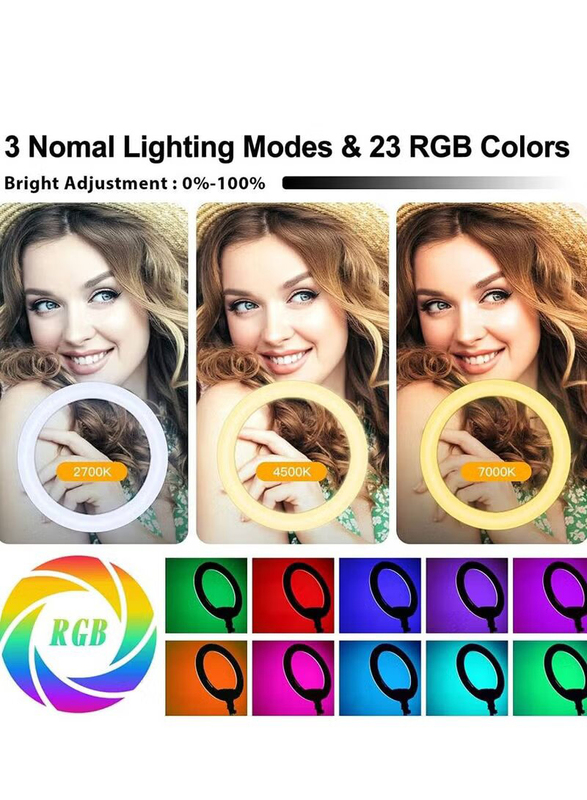 Universal Phone/ iPad 18-inch RGB Ring Light with Tripod Stand for Camera & Selfie Best Lighting Atmosphere, Black/White