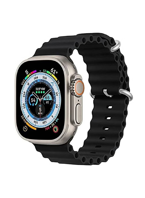 Zoomee Replacement Silicone Hole Wavy Strap Compatible with Apple Watch Series 8 Ultra 49mm, Black