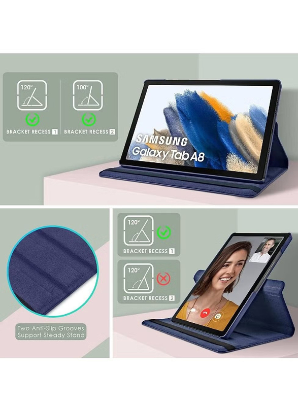 Samsung Galaxy Tab A8 10.5 Inch 360 Degree Rotating Stand  Folio Leather Smart Tablet Phone Back Case Cover, Blue
