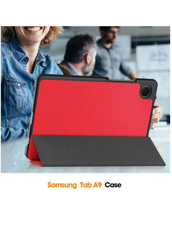 Samsung Galaxy Tab A9 8.7 Inch Slim Tri-fold Stand Auto Wake/Sleep Function/Magnetic Closure Tablet Case Cover, Red